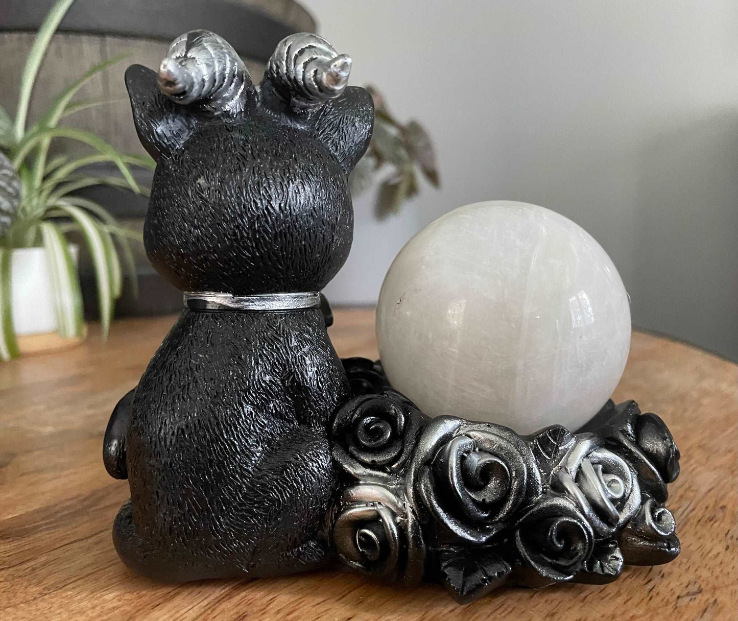 Demon Cat & Roses Crystal Sphere Stand - The Wandering Fox Emporium, Your Metaphysical Store back