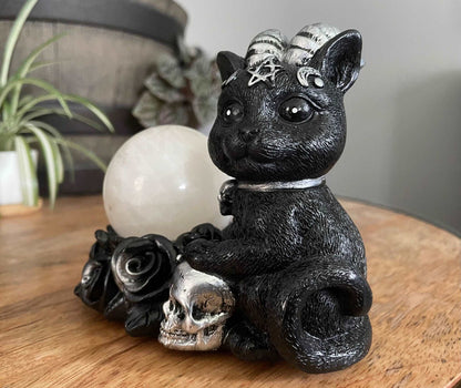 Demon Cat & Roses Crystal Sphere Stand - The Wandering Fox Emporium, Your Metaphysical Store side