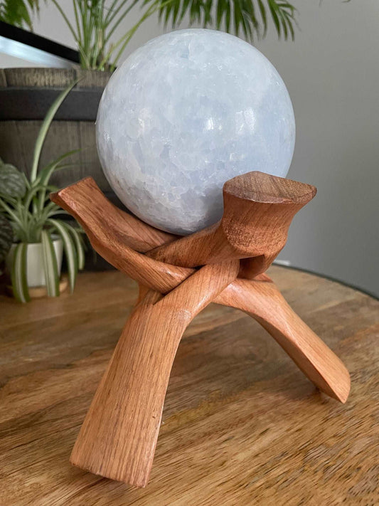 Folding Wooden Crystal Sphere Stand (Extra Large) - The Wandering Fox Emporium, Your Metaphysical Store with sphere