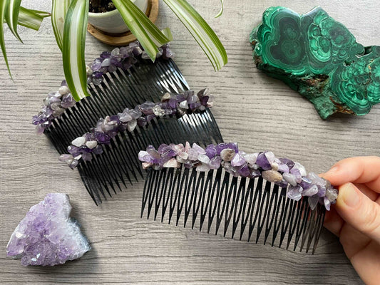 Amethyst Crystal Chip Crystal Comb