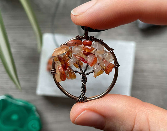 Carnelian Crystal Wire-Wrapped Tree Of Life Necklace