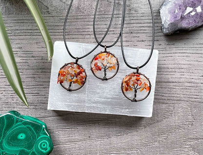 Carnelian Crystal Wire-Wrapped Tree Of Life Necklace selection