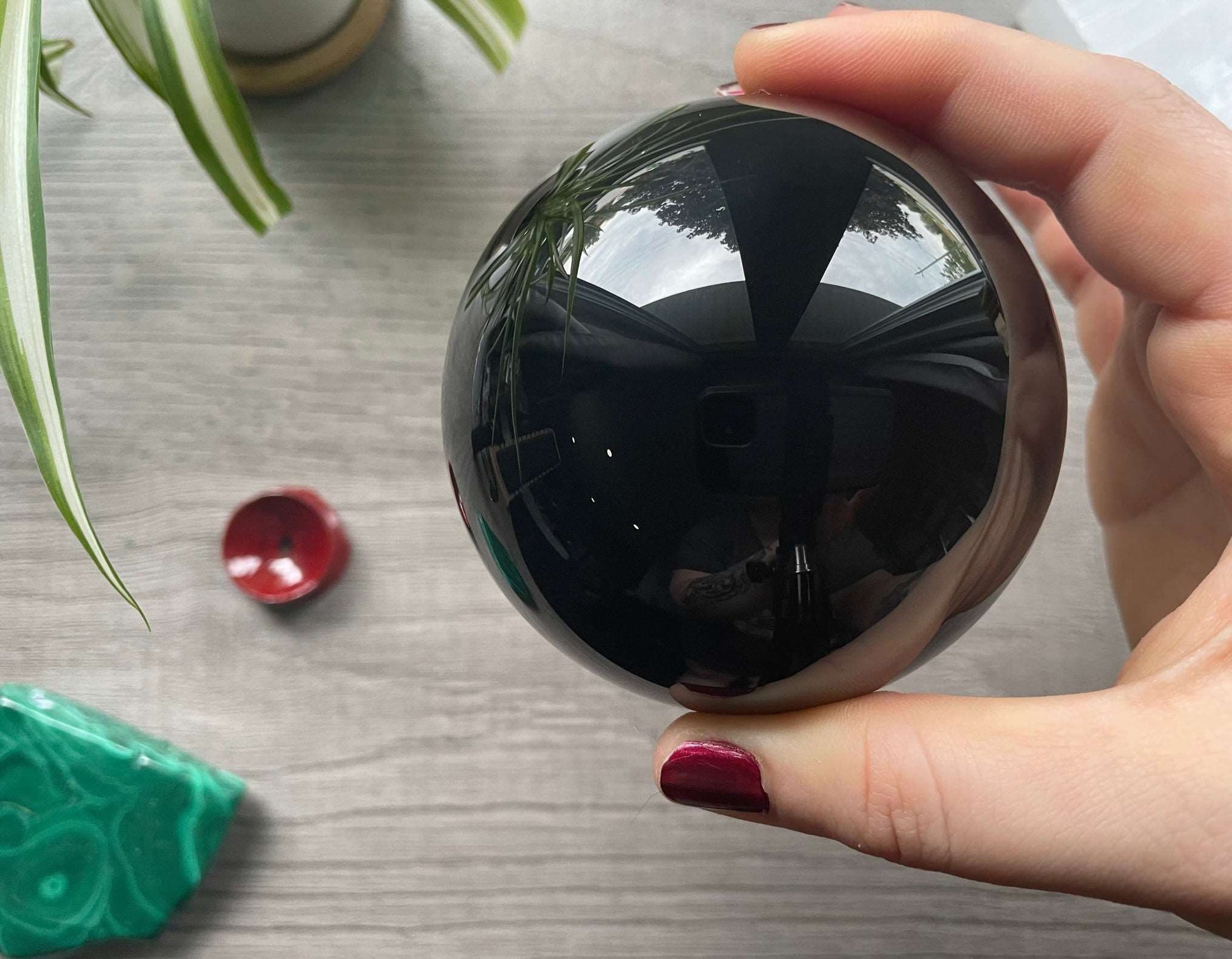 Black Obsidian Sphere - 80mm - The Wandering Fox Emporium, Your Crystal Store