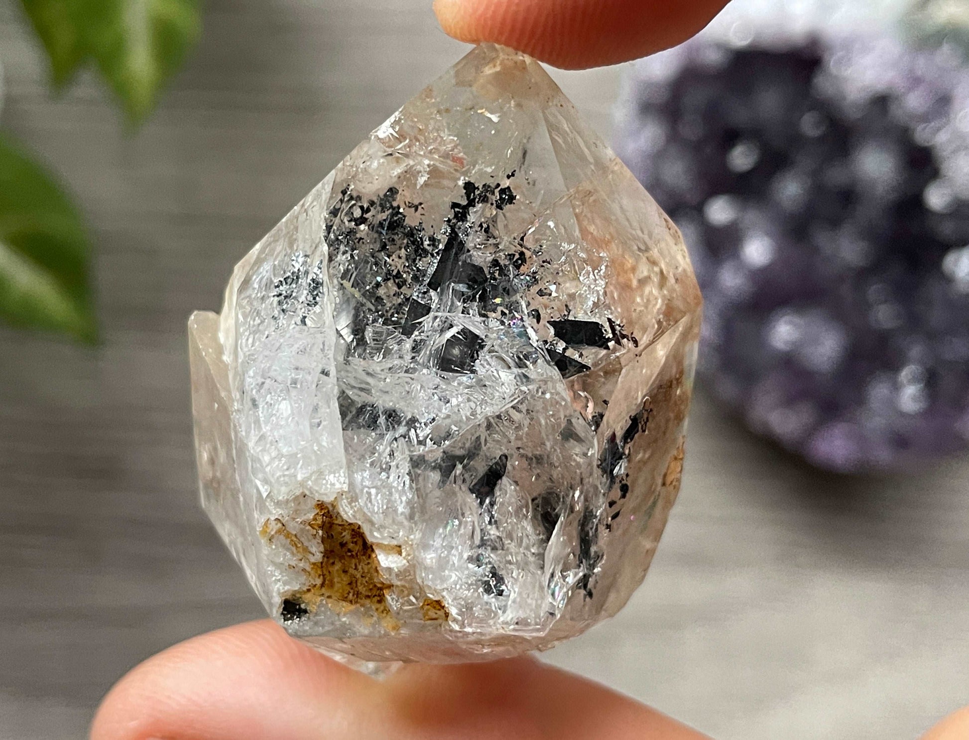 Golden Herkimer Diamond Crystal with Anthraxolite & Mica Inclusions (#14) 7