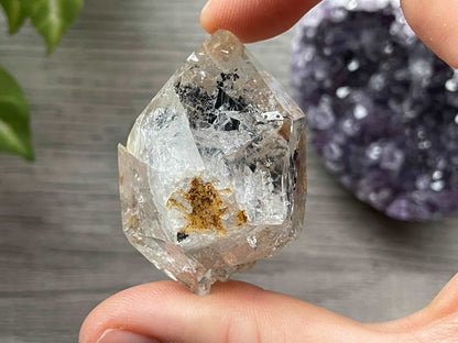 Golden Herkimer Diamond Crystal with Anthraxolite & Mica Inclusions (#14) 6