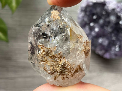 Golden Herkimer Diamond Crystal with Anthraxolite & Mica Inclusions (#14) 3