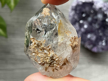 Golden Herkimer Diamond Crystal with Anthraxolite & Mica Inclusions (#14) 9