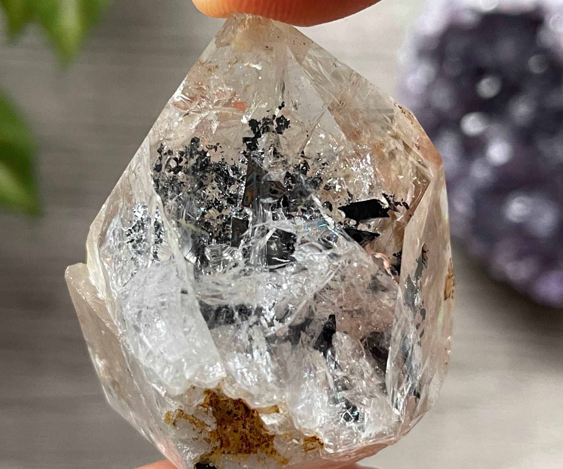 Golden Herkimer Diamond Crystal with Anthraxolite & Mica Inclusions (#14) 2