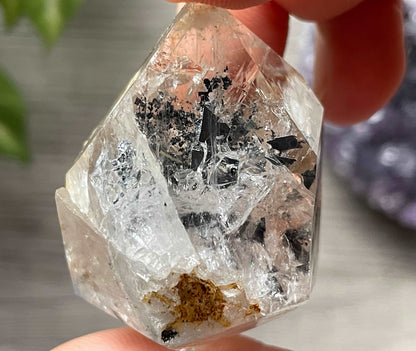 Golden Herkimer Diamond Crystal with Anthraxolite & Mica Inclusions (#14)