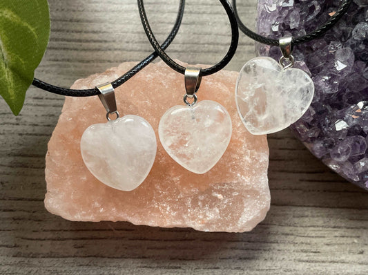 Clear Quartz Crystal Heart Pendant Necklace