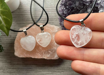 Clear Quartz Heart Pendant Necklace close up