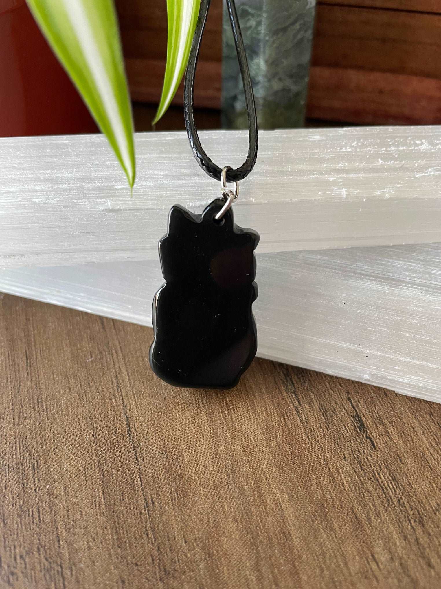 Black Obsidian Fox Pendant Crystal Necklace back