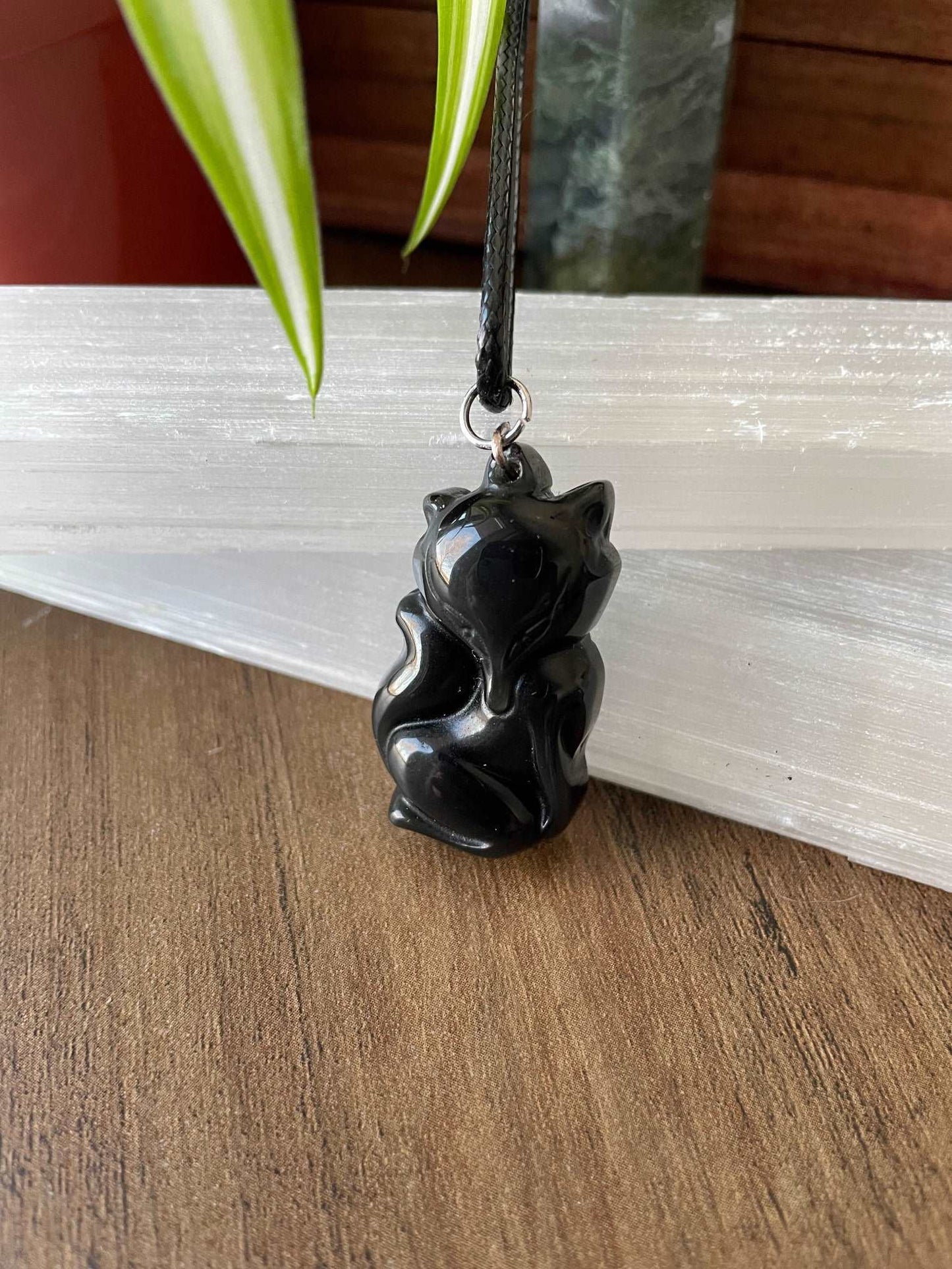 Black Obsidian Fox Pendant Crystal Necklace