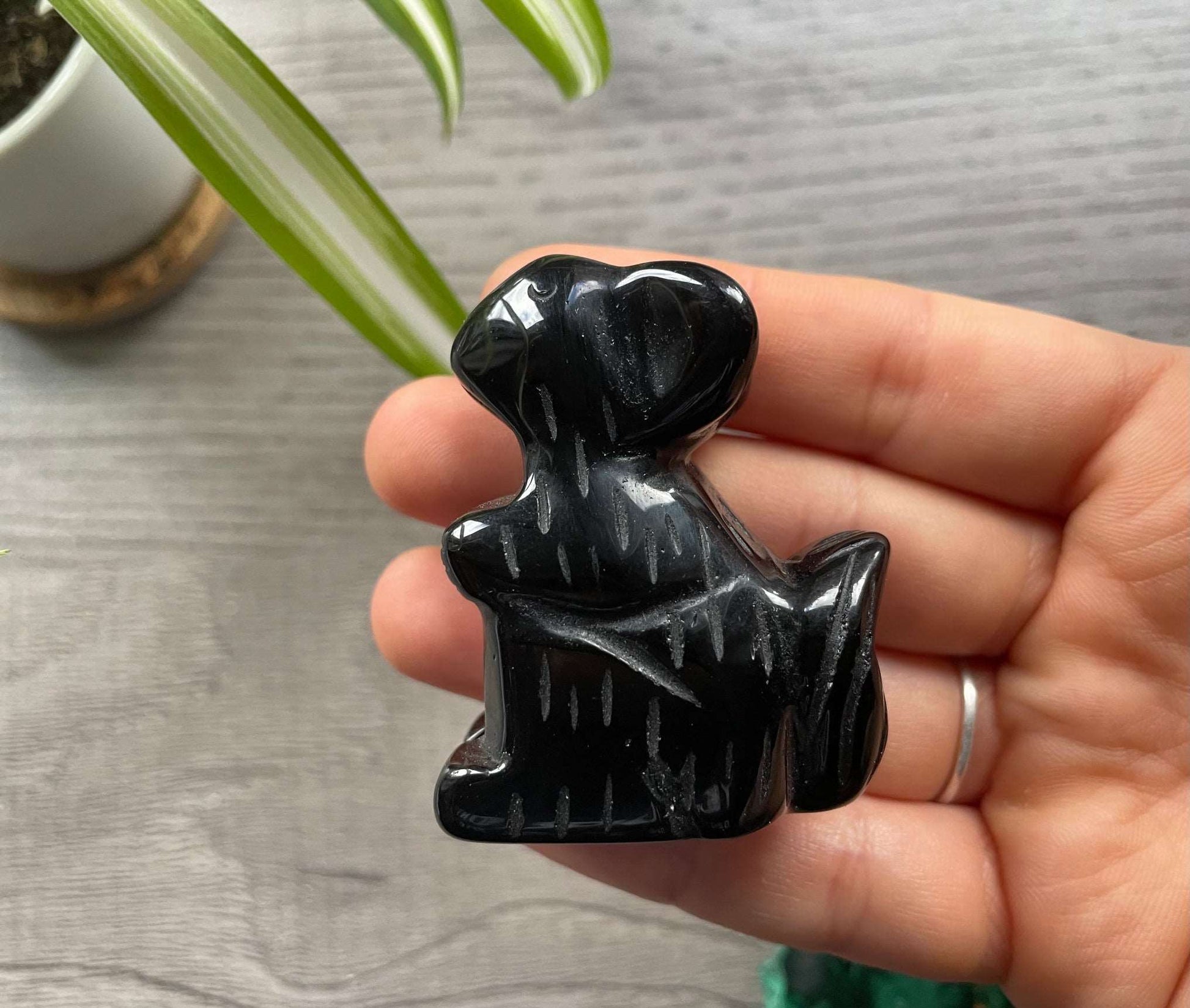 Black Obsidian Squirrel Crystal Carving side