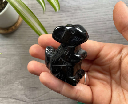 Black Obsidian Squirrel Crystal Carving