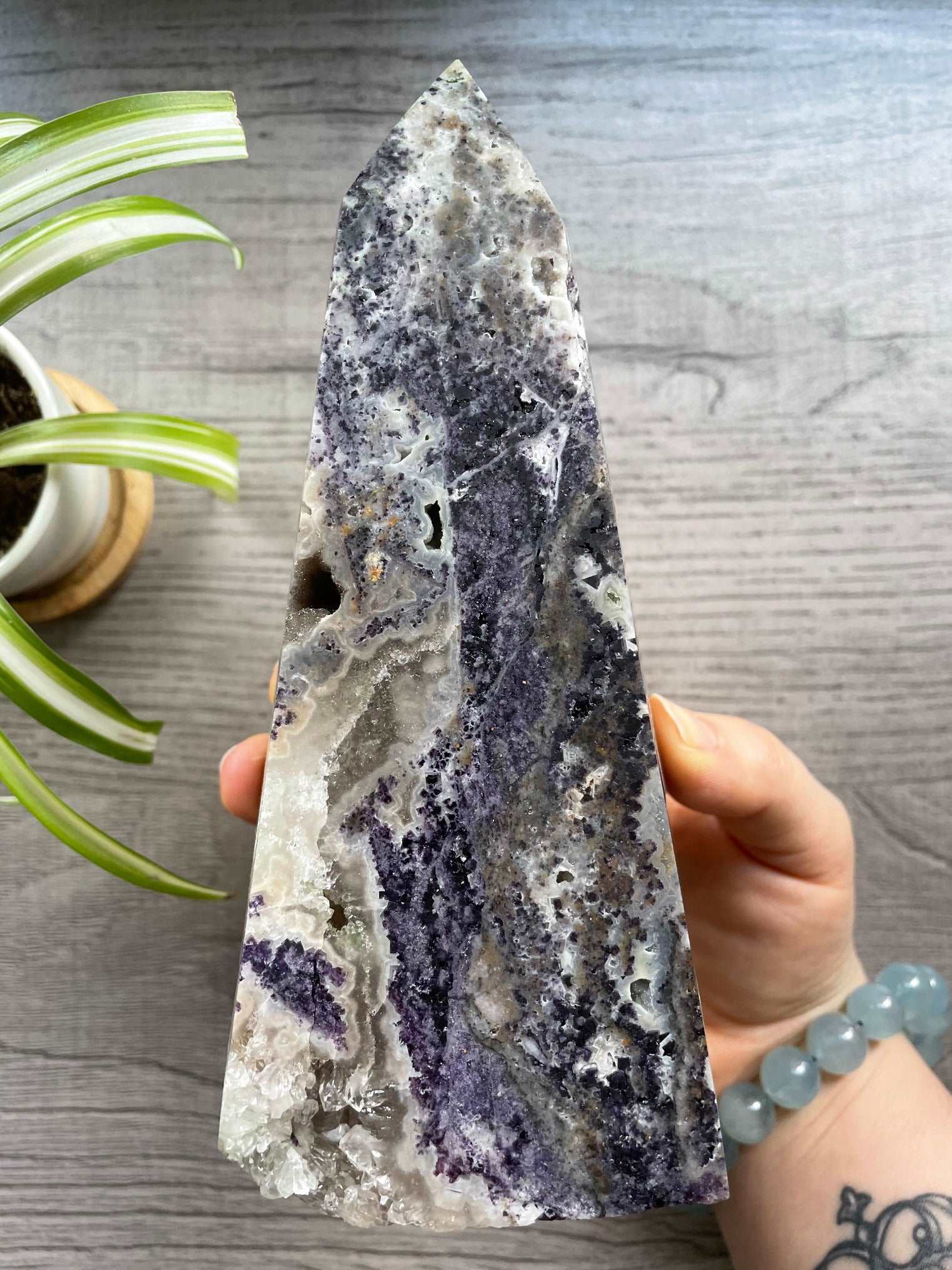 Druzy Purple Fluorite & Sphalerite Crystal Tower back