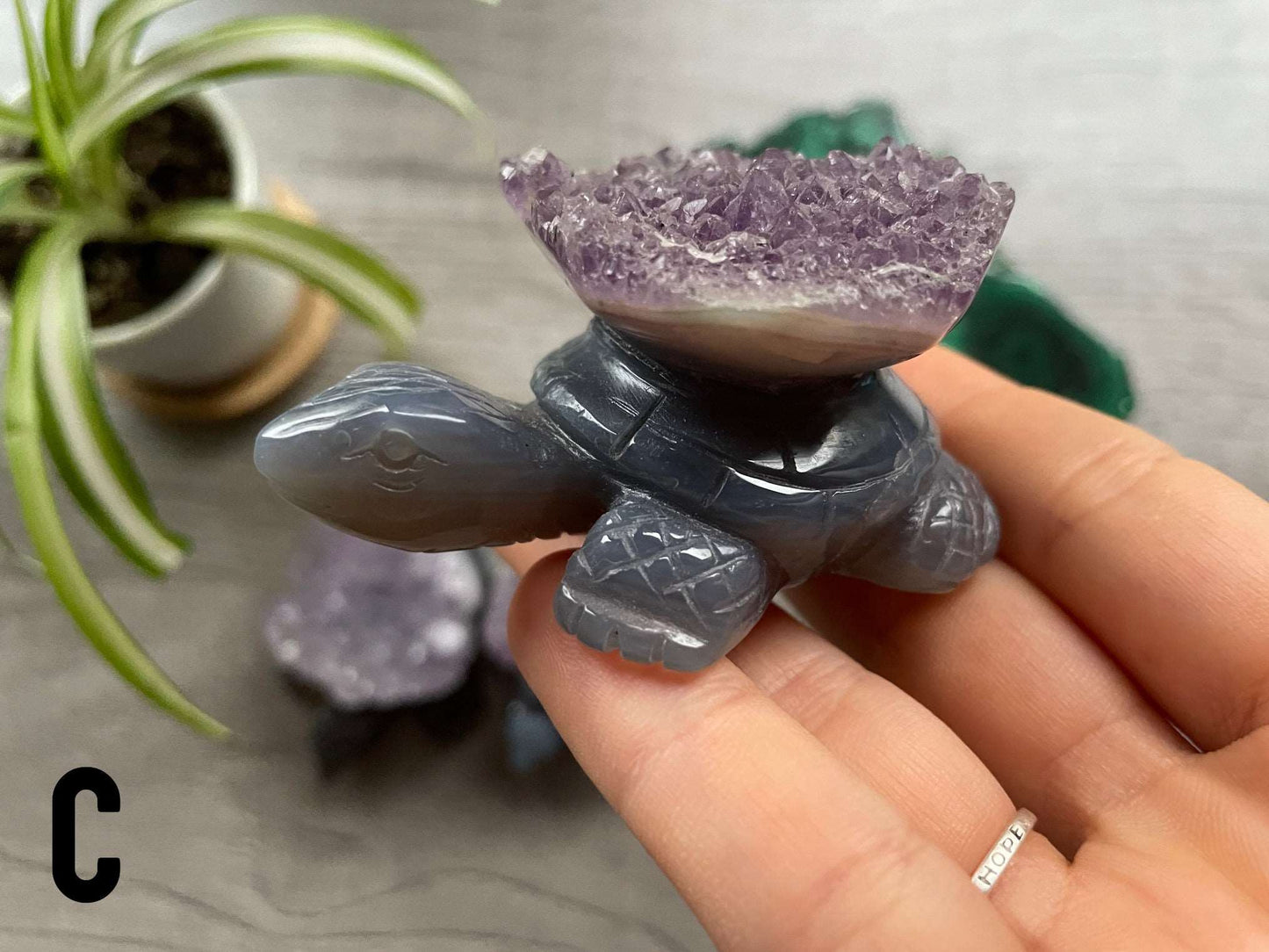 Agate & Amethyst Turtle Crystal Carving (Large) selection