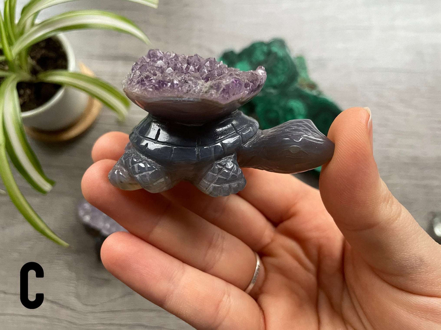 Agate & Amethyst Turtle Crystal Carving (Large) side 3