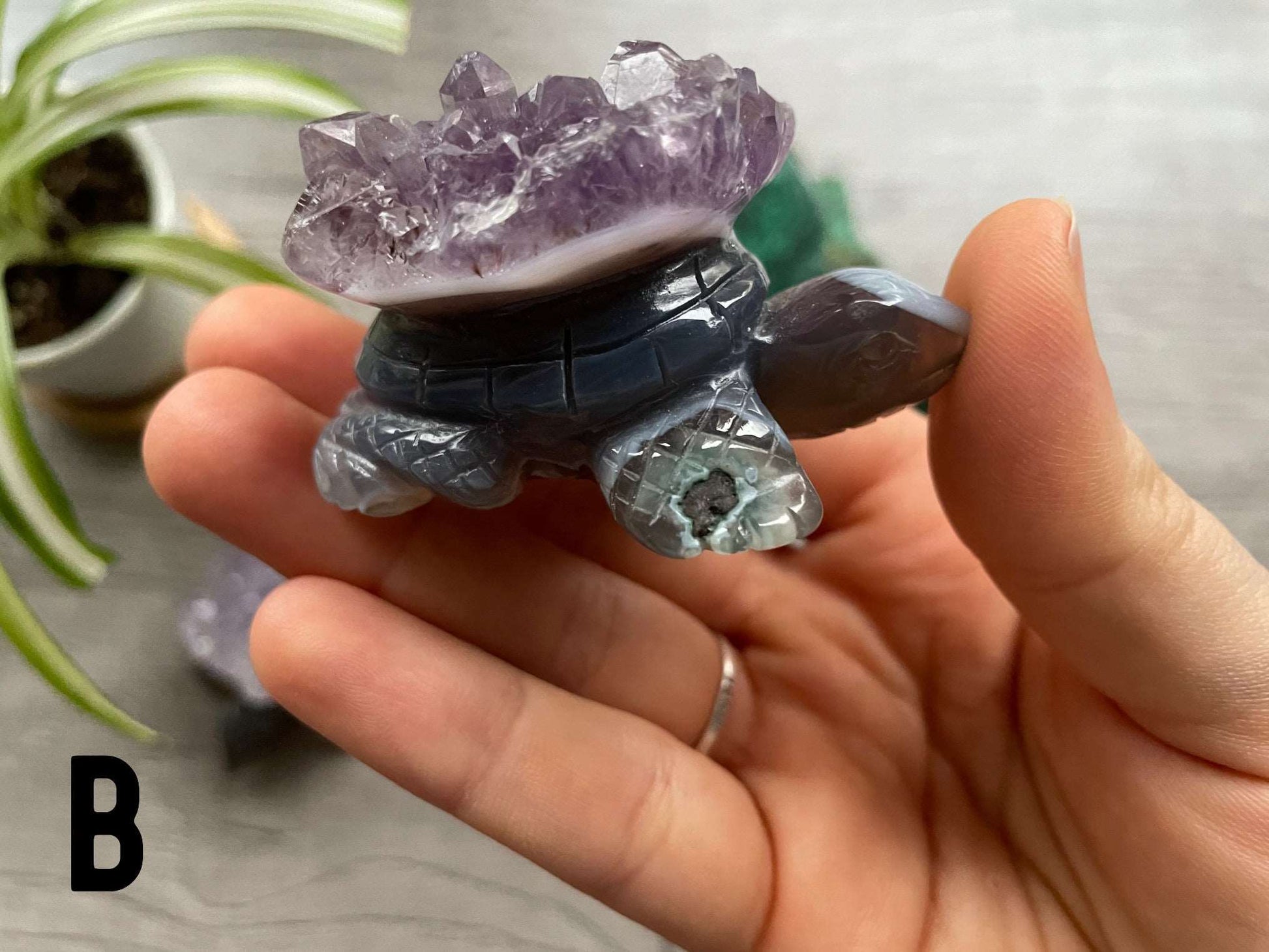 Agate & Amethyst Turtle Crystal Carving (Large) side 3