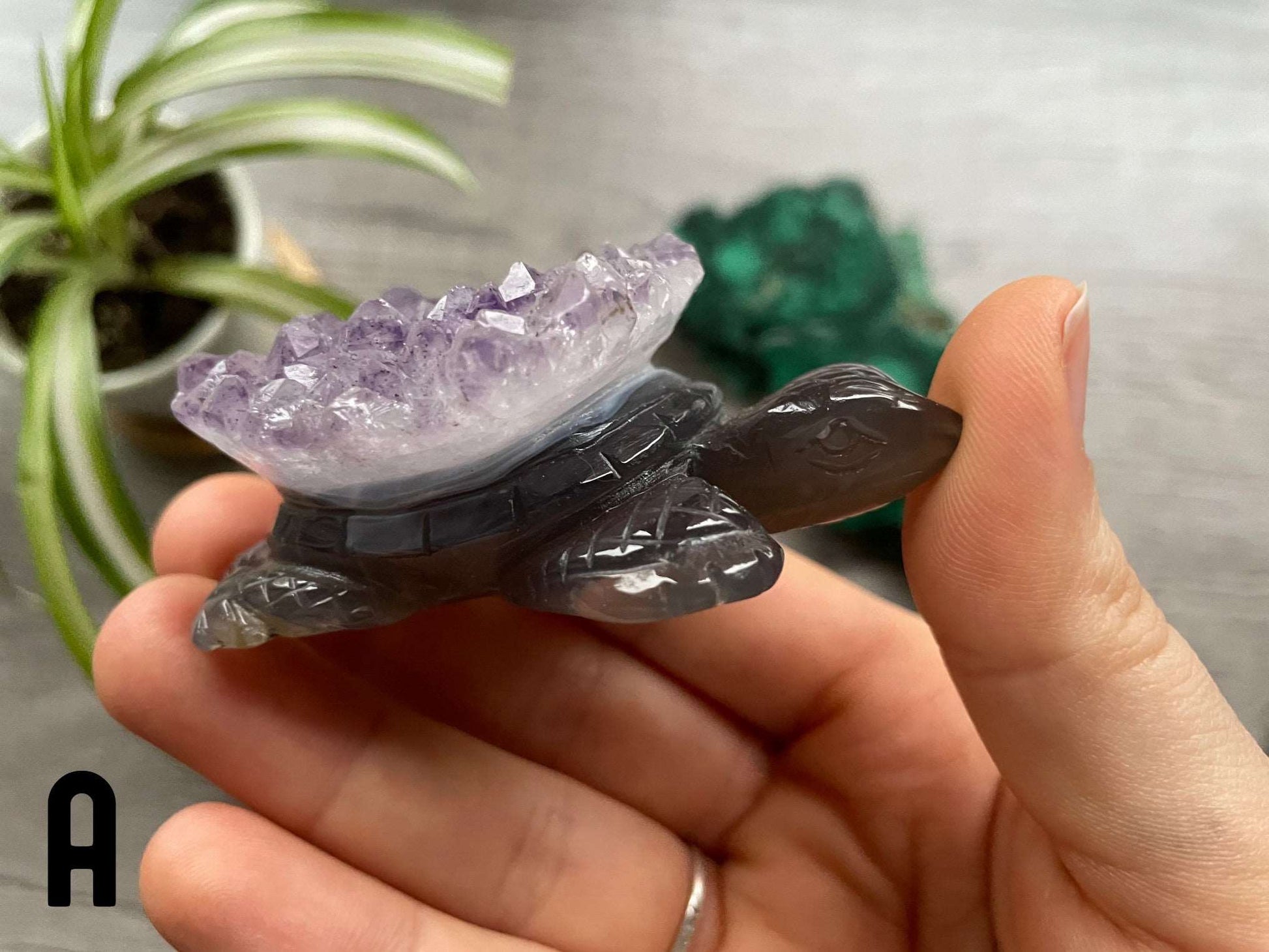 Agate & Amethyst Turtle Crystal Carving (Large) side