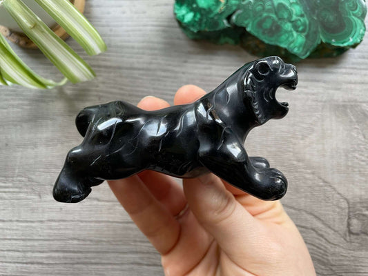 Hand-Carved Black Obsidian Tiger - A Crystal Carving side