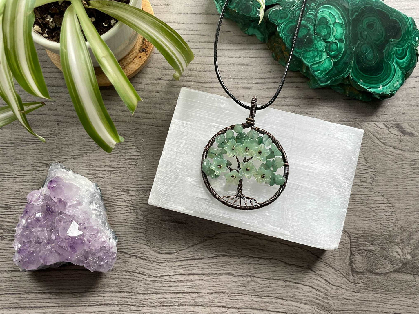 Green Aventurine Crystal Wire-Wrapped Tree Of Life Necklace