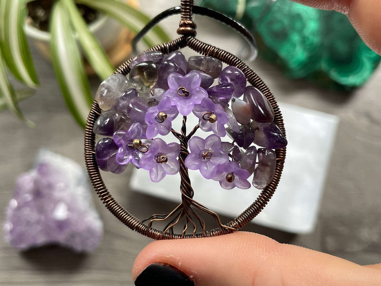 Amethyst Crystal Wire-Wrapped Tree Of Life Necklace - The Wandering Fox Emporium, Your Metaphysical Store