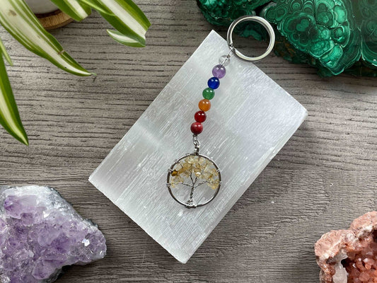 Citrine Crystal Tree of Life Keychain