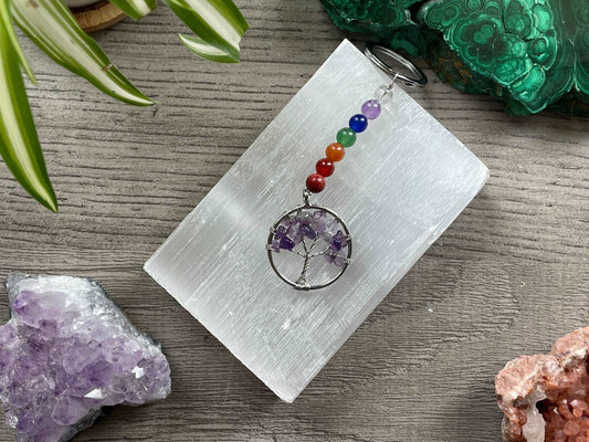 Amethyst Crystal Tree of Life Keychain 