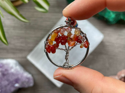 Carnelian Crystal Tree of Life Keychain close up