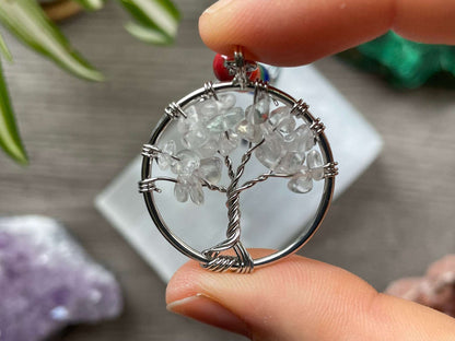 Clear Quartz Crystal Tree of Life Keychain close up