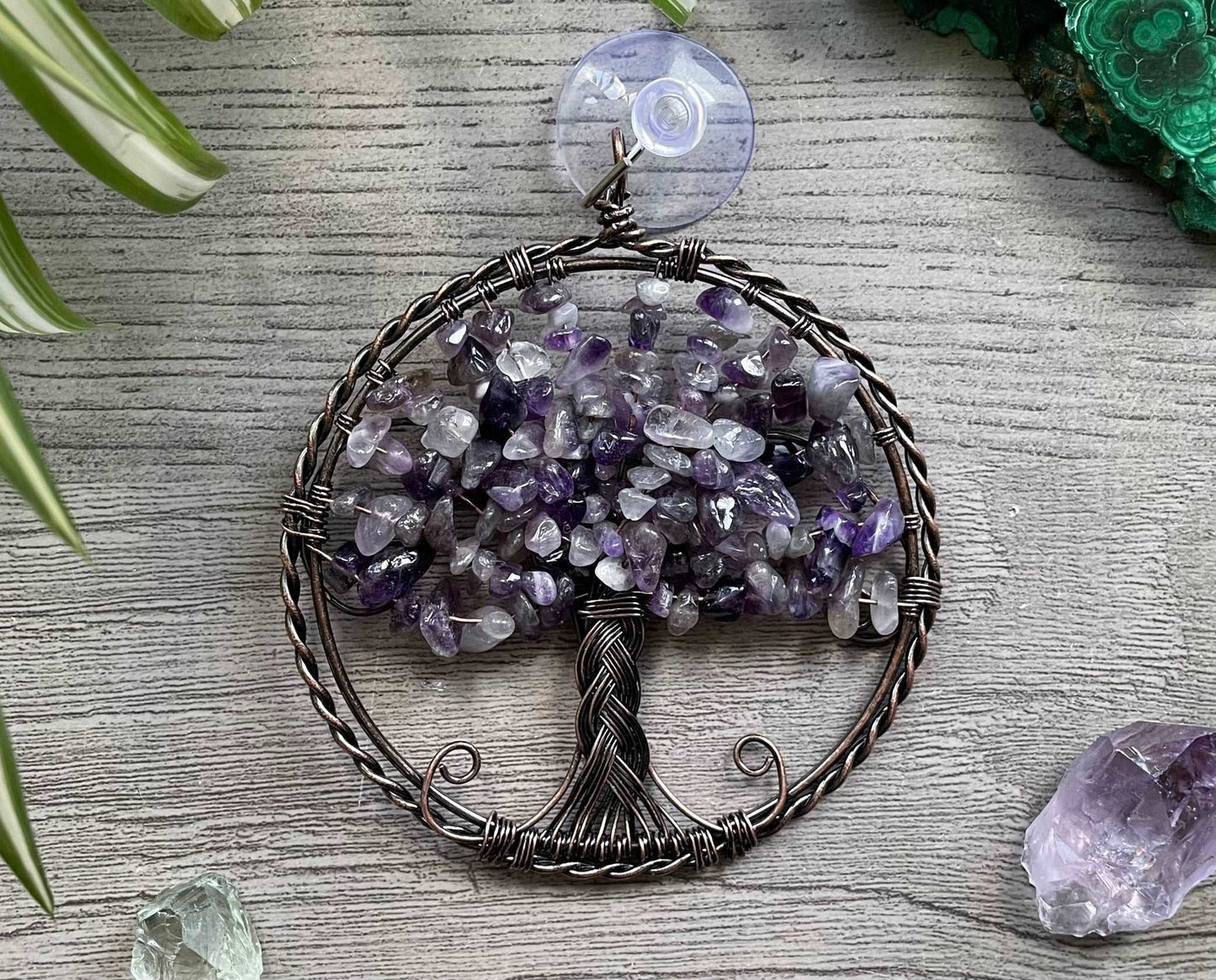 Amethyst Crystal Wire-Wrapped Tree of Life Window Decoration