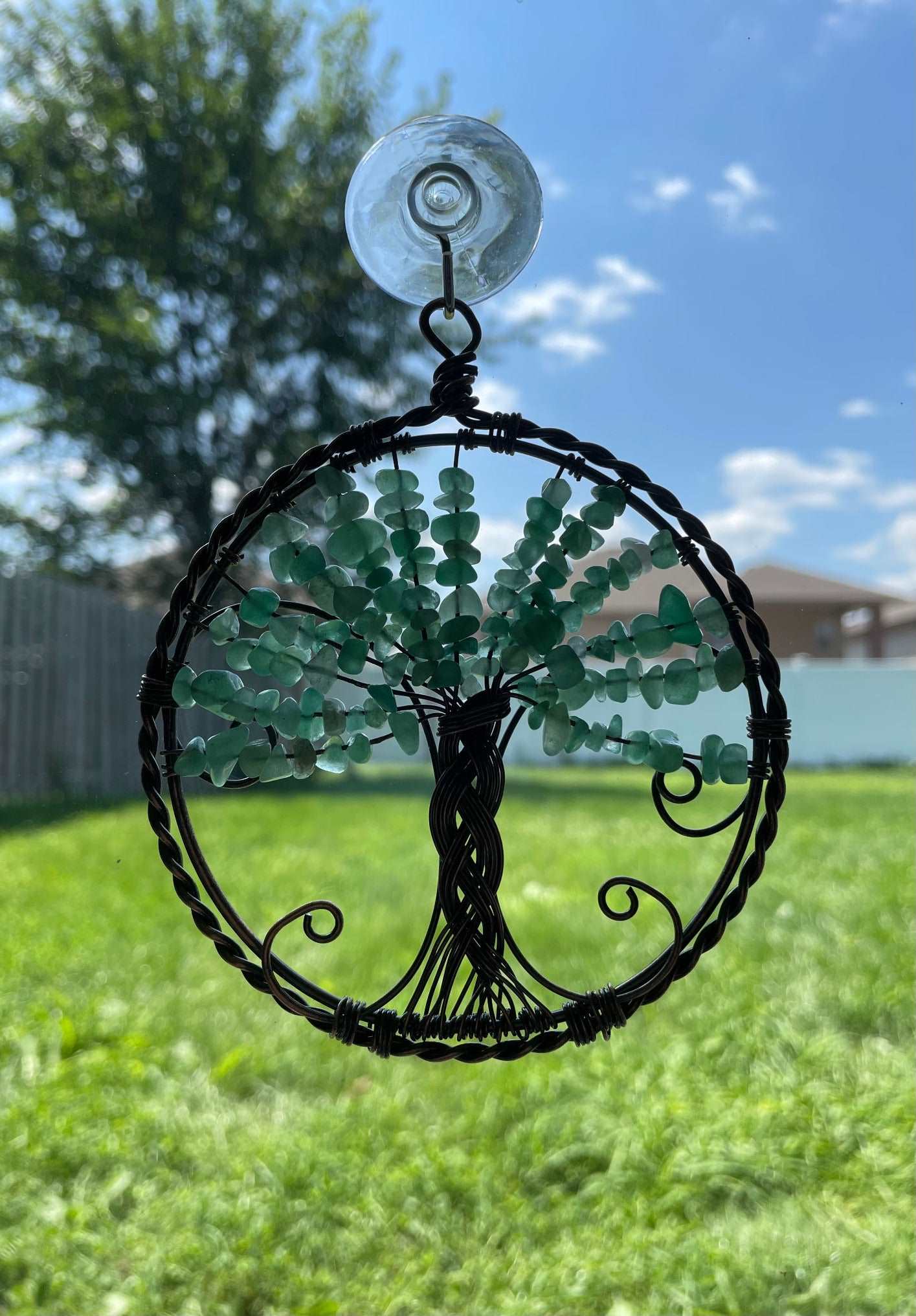 Green Aventurine Crystal Wire-Wrapped Tree of Life Window Decoration window