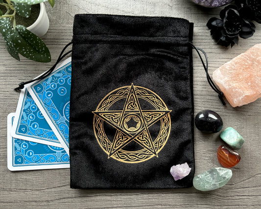 Black Pentacle Velvet Drawstring Bag