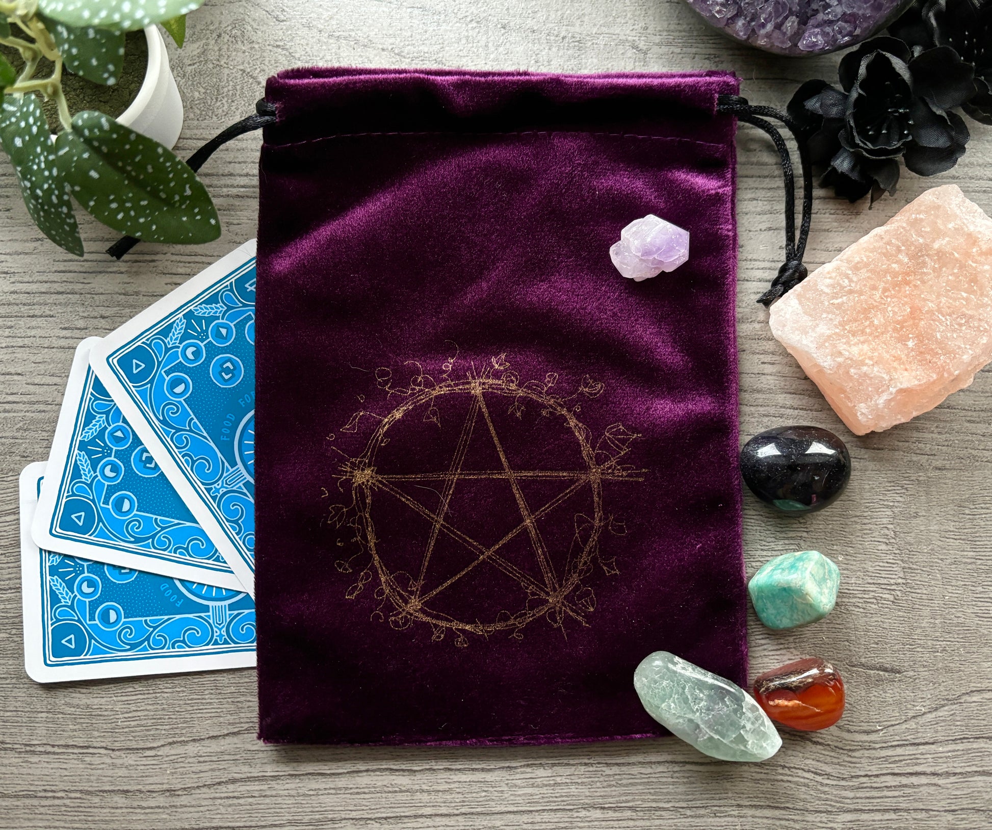 Purple Pentacle Velvet Drawstring Bag