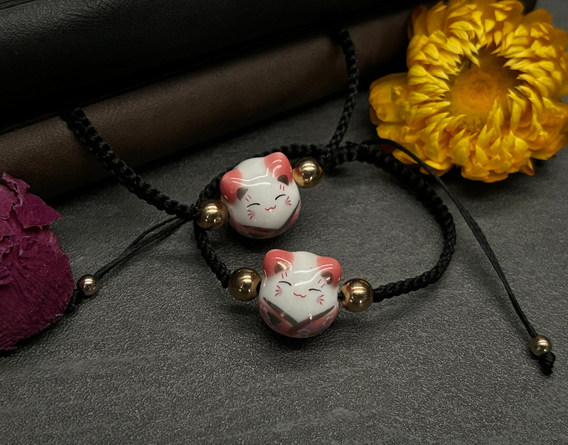 Pink Maneki Neko "Lucky Cat" Bracelet (Twisted Nightshade Jewellery)