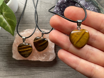 Tiger's Eye Crystal Heart Pendant Necklace Close up