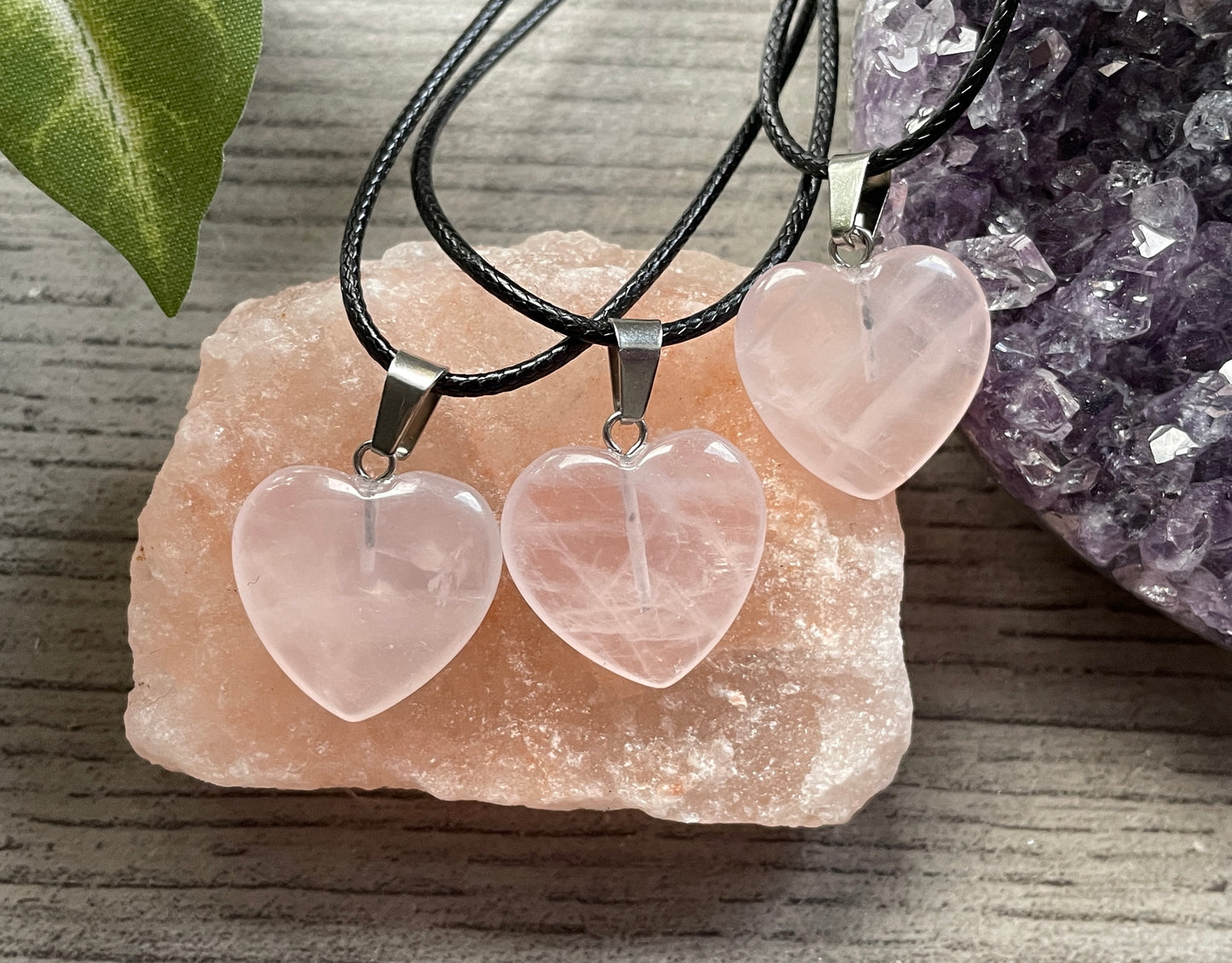 Rose Quartz Crystal Heart Pendant Necklace