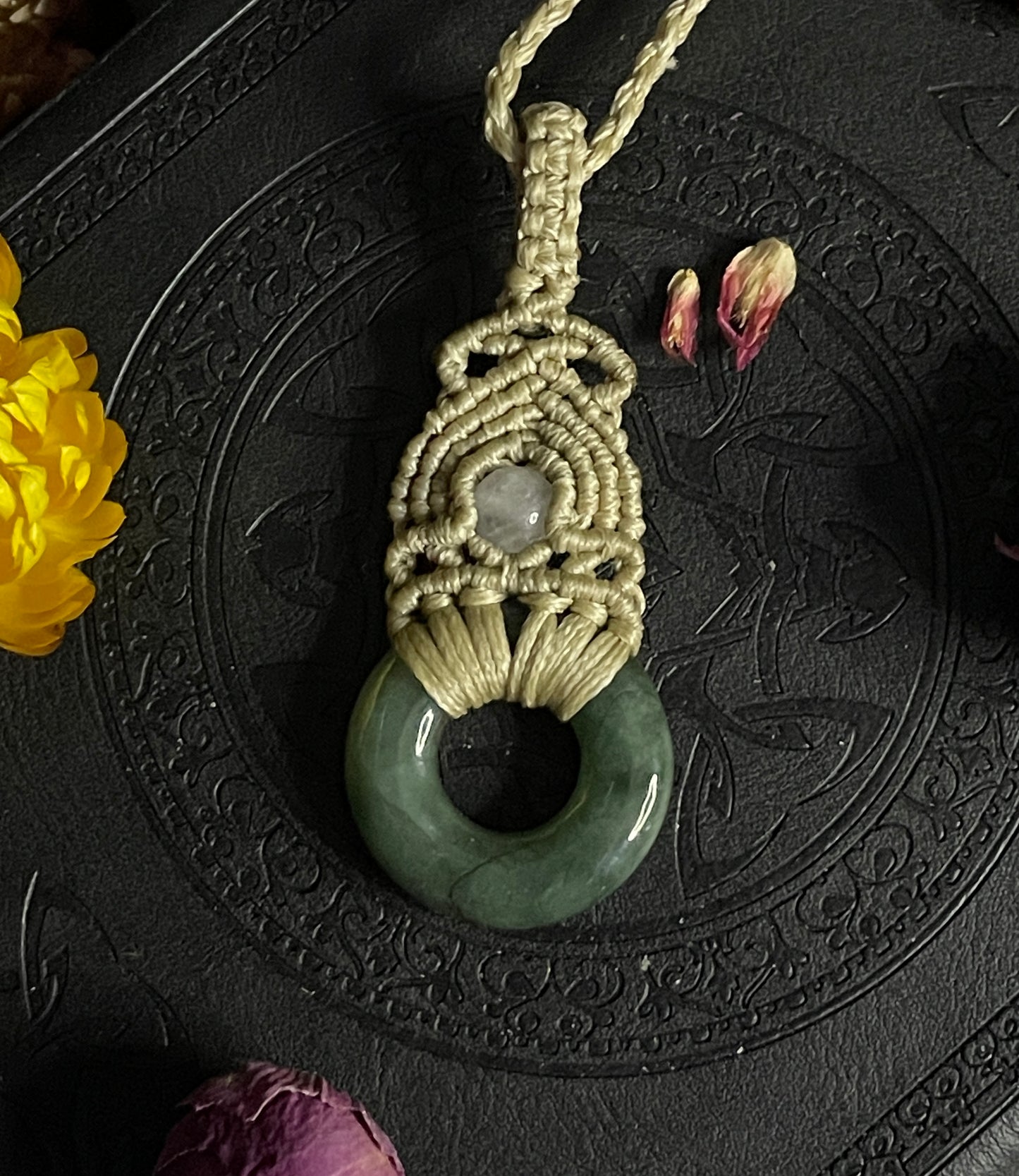 Genuine Jade with Quartz Macramé Necklace (Twisted Nightshade Jewellery) - The Wandering Fox Emporium, Your Crystal Store