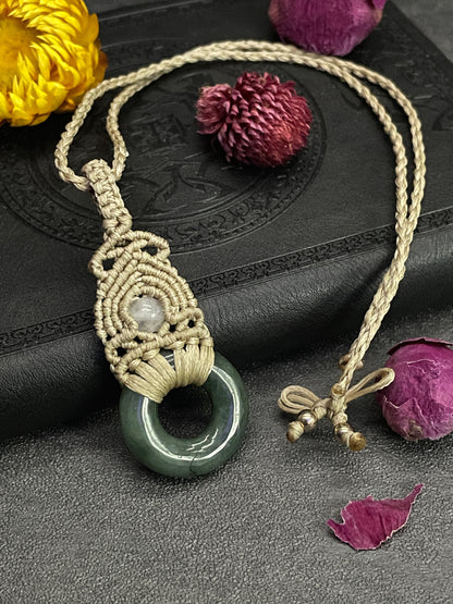 Genuine Jade with Quartz Macramé Necklace (Twisted Nightshade Jewellery) - The Wandering Fox Emporium, Your Crystal Store example