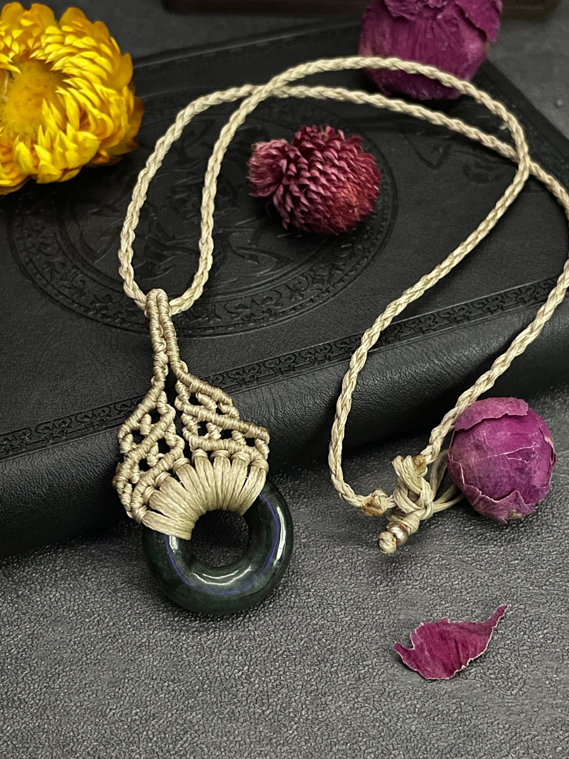 Genuine Jade Macramé Necklace (Twisted Nightshade Jewellery) - The Wandering Fox Emporium, Your Crystal Store