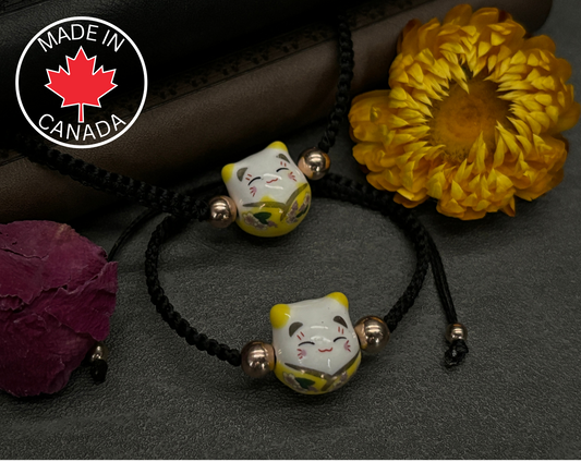 Yellow Maneki Neko "Lucky Cat" Bracelet (Twisted Nightshade Jewellery) - The Wandering Fox Emporium, Your Crystal Store