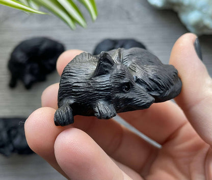 Black Obsidian Fox / Wolf Crystal Carving side