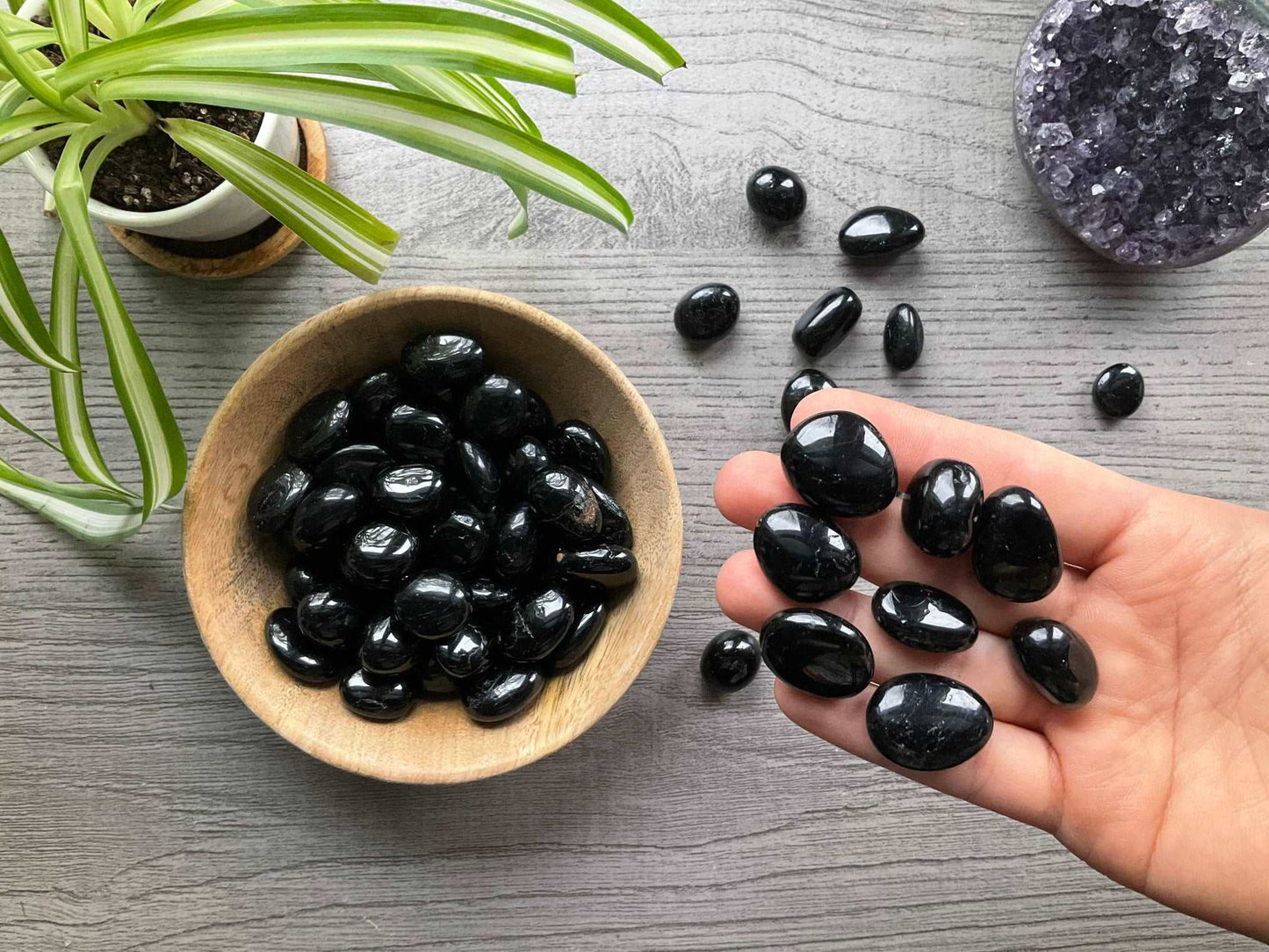 Black Tourmaline Tumbled Stone close up