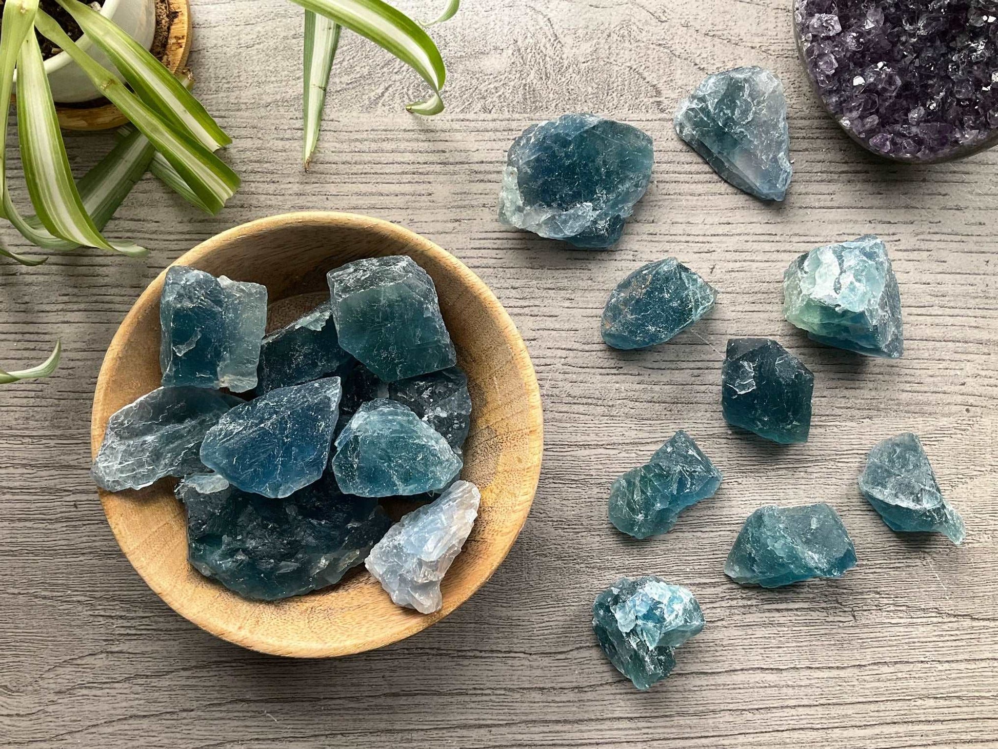 Blue Raw Fluorite Crystal Chunks (Large) close up