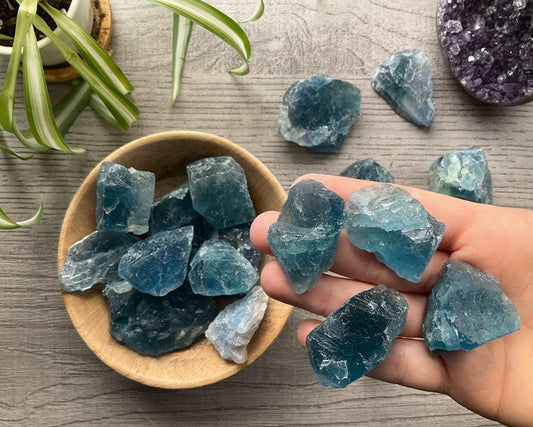 Blue Raw Fluorite Crystal Chunks (Large)