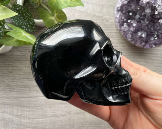 Black Obsidian Crystal Skull (E) - The Wandering Fox Emporium, Your Crystal Store