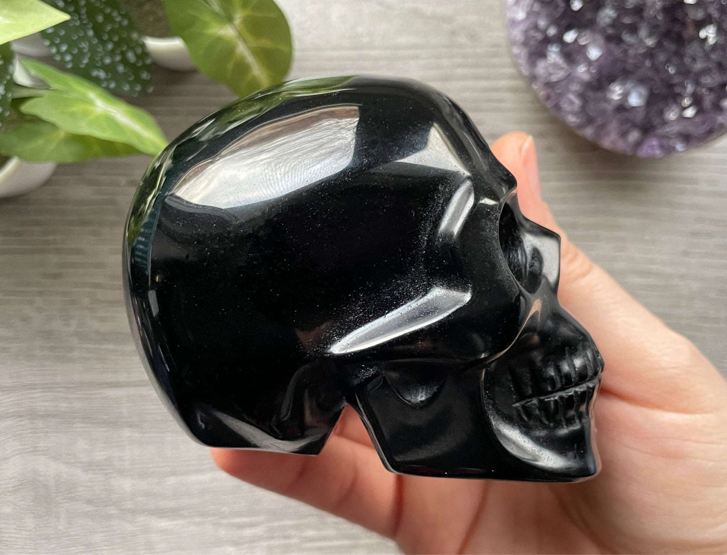 Black Obsidian Crystal Skull (F) - The Wandering Fox Emporium, Your Metaphysical Store side