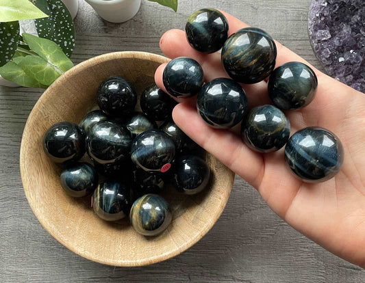 Blue Tiger's Eye Mini Crystal Sphere / Marble close up