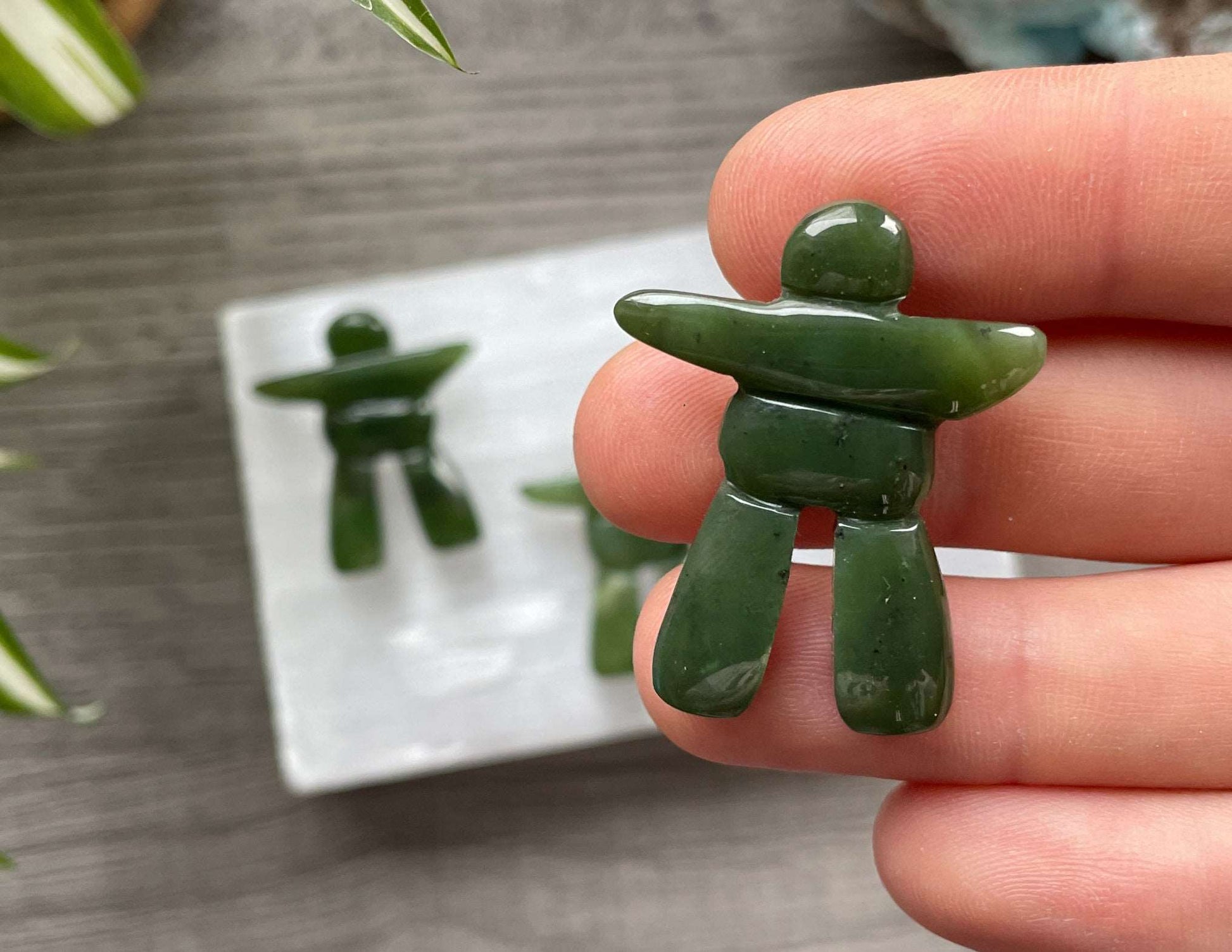 Genuine Canadian Jade Inukshuk Magnet Crystal Carving, close up